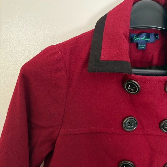 Boden Collared Wool-Blend Double Breasted Pea Coat Jacket Size 8 Red & Black - Picture 3 of 12